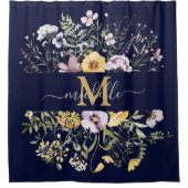 Elegante Monogram Farbenfrohe Wildblume Garten Blu Duschvorhang (Vorderseite)