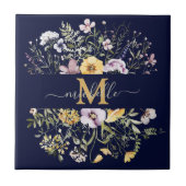 Elegante Monogram Farbenfrohe Wildblume Garten Blu Fliese (Vorderseite)