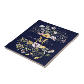 Elegante Monogram Farbenfrohe Wildblume Garten Blu Fliese (Seite)