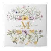 Elegante Monogram Farbenfrohe Wildblume Garten Blu Fliese (Vorderseite)