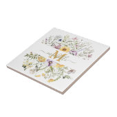 Elegante Monogram Farbenfrohe Wildblume Garten Blu Fliese (Seite)