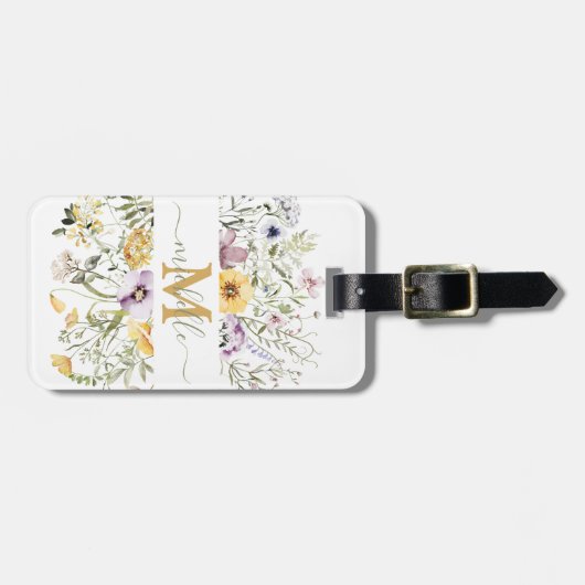 Elegante Monogram Farbenfrohe Wildblume Garten Blu Gepäckanhänger (Vorderseite horizontal)