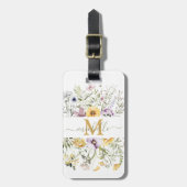 Elegante Monogram Farbenfrohe Wildblume Garten Blu Gepäckanhänger (Vorderseite vertikal)