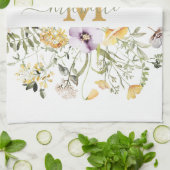 Elegante Monogram Farbenfrohe Wildblume Garten Blu Geschirrtuch (Gefaltet)