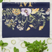 Elegante Monogram Farbenfrohe Wildblume Garten Blu Geschirrtuch (Gefaltet)
