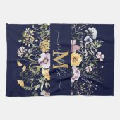 Elegante Monogram Farbenfrohe Wildblume Garten Blu Geschirrtuch (Horizontal)