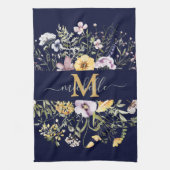 Elegante Monogram Farbenfrohe Wildblume Garten Blu Geschirrtuch (Vertikal)
