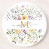 Elegante Monogram Farbenfrohe Wildblume Garten Blu Getränkeuntersetzer (Vorne)