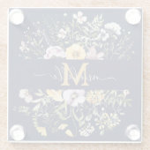 Elegante Monogram Farbenfrohe Wildblume Garten Blu Glasuntersetzer (Rückseite)