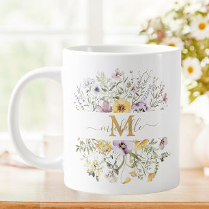Elegante Monogram Farbenfrohe Wildblume Garten Blu Jumbo-Tasse
