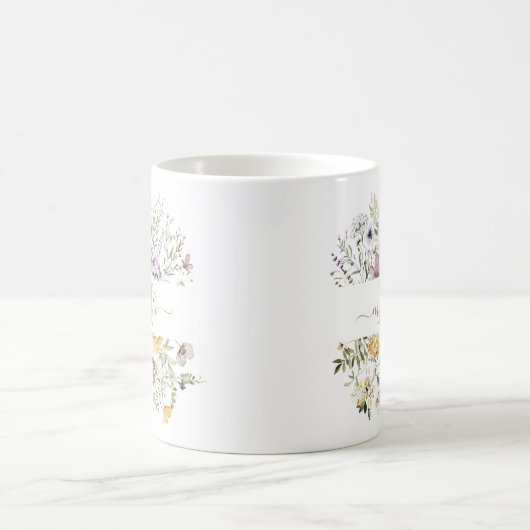 Elegante Monogram Farbenfrohe Wildblume Garten Blu Kaffeetasse (Mittel)