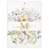 Elegante Monogram Farbenfrohe Wildblume Garten Blu Klemmbrett (Rückseite)