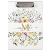 Elegante Monogram Farbenfrohe Wildblume Garten Blu Klemmbrett (Vorderseite)
