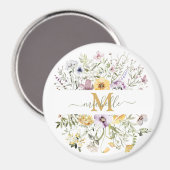 Elegante Monogram Farbenfrohe Wildblume Garten Blu Magnet (Vorderseite/Rückseite)