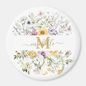 Elegante Monogram Farbenfrohe Wildblume Garten Blu Magnet (Vorne)