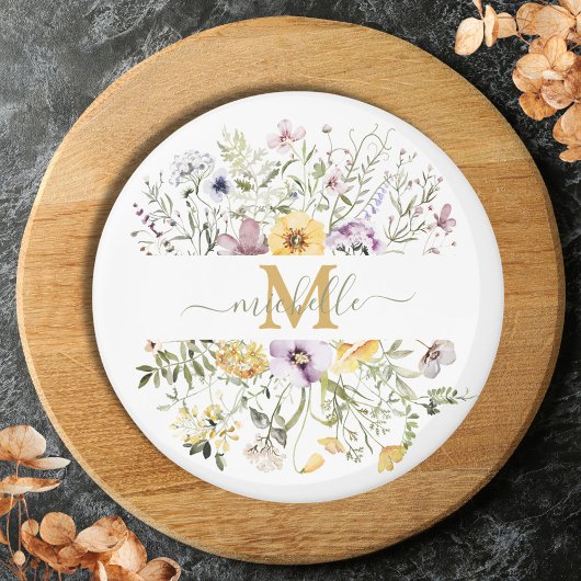 Elegante Monogram Farbenfrohe Wildblume Garten Blu Magnet