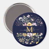 Elegante Monogram Farbenfrohe Wildblume Garten Blu Magnet (Vorderseite/Rückseite)