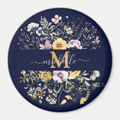 Elegante Monogram Farbenfrohe Wildblume Garten Blu Magnet (Vorne)