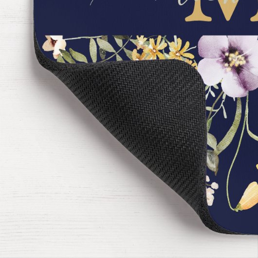 Elegante Monogram Farbenfrohe Wildblume Garten Blu Mousepad (Ecke)
