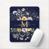 Elegante Monogram Farbenfrohe Wildblume Garten Blu Mousepad (Mit Mouse)