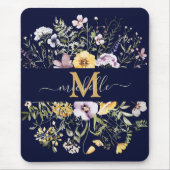 Elegante Monogram Farbenfrohe Wildblume Garten Blu Mousepad (Vorne)