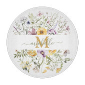 Elegante Monogram Farbenfrohe Wildblume Garten Blu Schneidebrett (Vorderseite)
