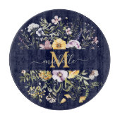 Elegante Monogram Farbenfrohe Wildblume Garten Blu Schneidebrett (Vorderseite)