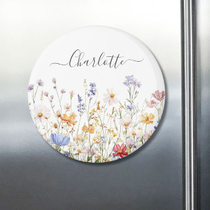Elegante Monogram farbenfrohe Wildblume Magnet
