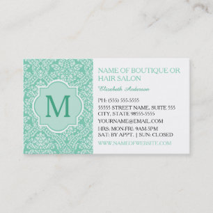 Elegante Monogram Feminine Mint Damask Boutique Visitenkarte