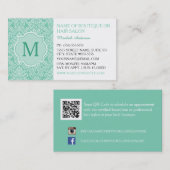 Elegante Monogram Feminine Mint Damask Boutique Visitenkarte (Vorne/Hinten)