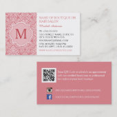 Elegante Monogram Feminine Pink Damask Schönheitss Visitenkarte (Vorne/Hinten)
