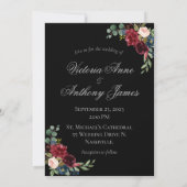 Elegante Monogram Floral Black Wedding Einladung (Rückseite)