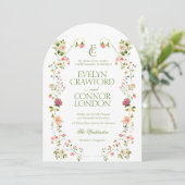 Elegante Monogram Floral Foto Arch Wedding Einladung (Stehend Vorderseite)