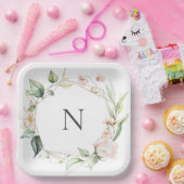 Elegante Monogram Floral Pink Blush Hochzeitsstimm Pappteller (Party)