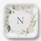 Elegante Monogram Floral Pink Blush Hochzeitsstimm Pappteller (Vorderseite)