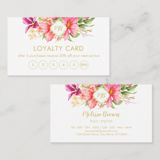 Elegante Monogram Floral Pink Pastel Treuekarte (Vorne/Hinten)