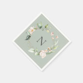Elegante Monogram Floral Pink Sage Hochzeit Napkin Serviette (Ecke)