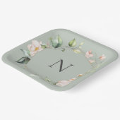 Elegante Monogram Floral Pink Sage Hochzeit Teller (Gewinkelt)