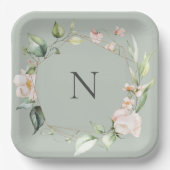 Elegante Monogram Floral Pink Sage Hochzeit Teller (Vorderseite)