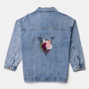 Elegante Monogram Floral Rose Blue Initial Modern Jeansjacke