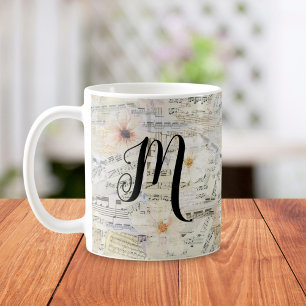 Elegante Monogram Floral Vintag Sheet Music Kaffeetasse