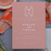 Elegante Monogram Floral Wappen Gold Rose Hochzeit Einladung