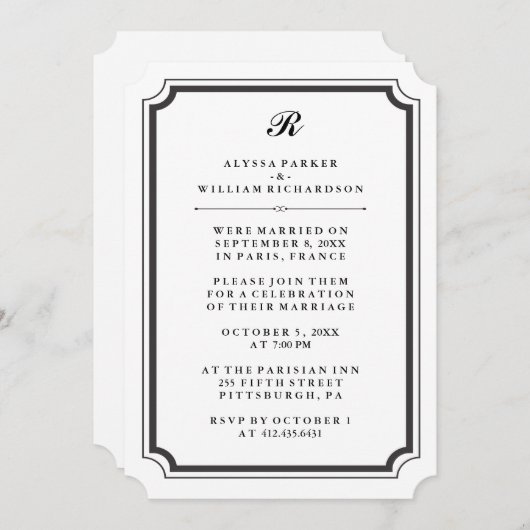 Elegante Monogram Formal Post Wedding Reception Einladung (Vorne/Hinten)