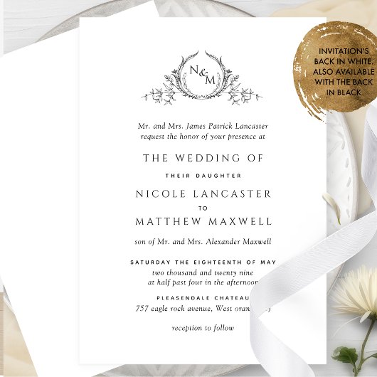 Elegante Monogram Formal Wedding Einladung