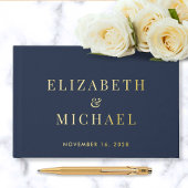 Elegante Monogram Foto Blue Wedding Gästebuch