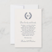 Elegante Monogram Foto Navy Blue Wedding Dankeskarte (Rückseite)