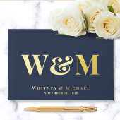 Elegante Monogram Foto Navy Blue Wedding Gästebuch