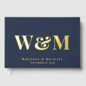 Elegante Monogram Foto Navy Blue Wedding Gästebuch (Vorderseite)