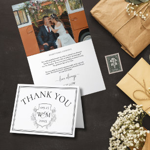Elegante Monogram Foto Wedding Dankeskarte