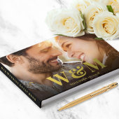 Elegante Monogram Fotos Black Wedding Gästebuch